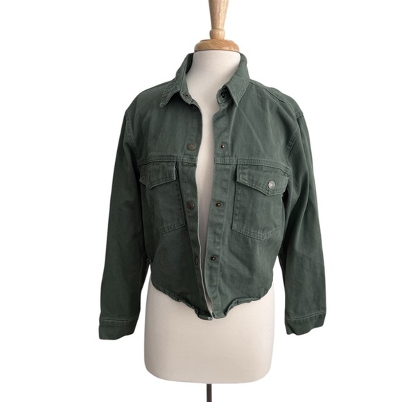 Stoosh Jackets & Blazers - STOOSH Green Cropped Denim Button-Up Jacket Small